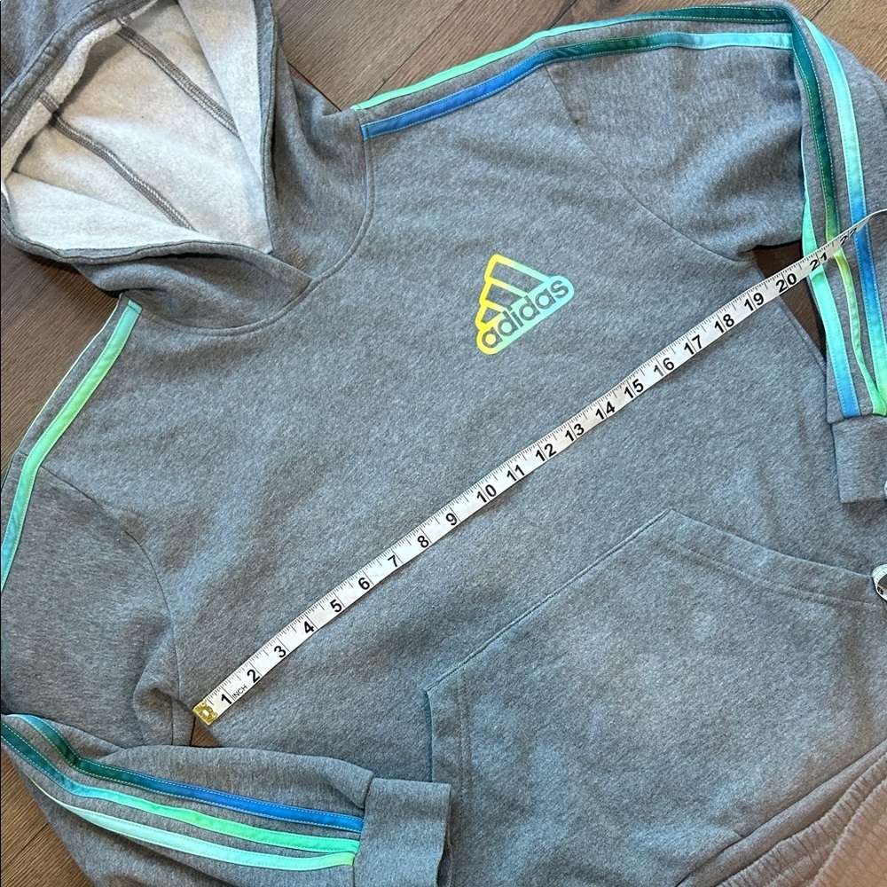 adidas Gray Hoodie and Joggers Set with Teal and Yellow Stripes !! Size large - Picture 3 of 9
